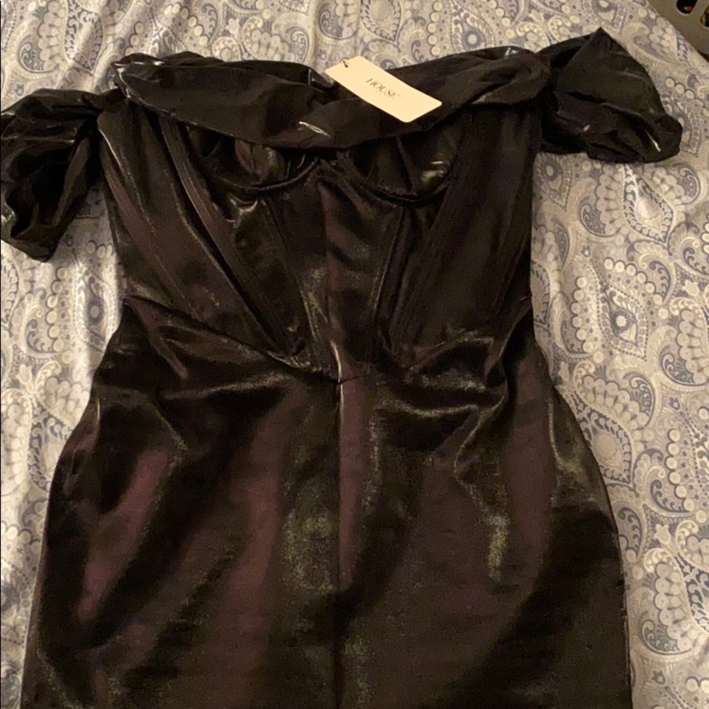 Black metallic corset dress